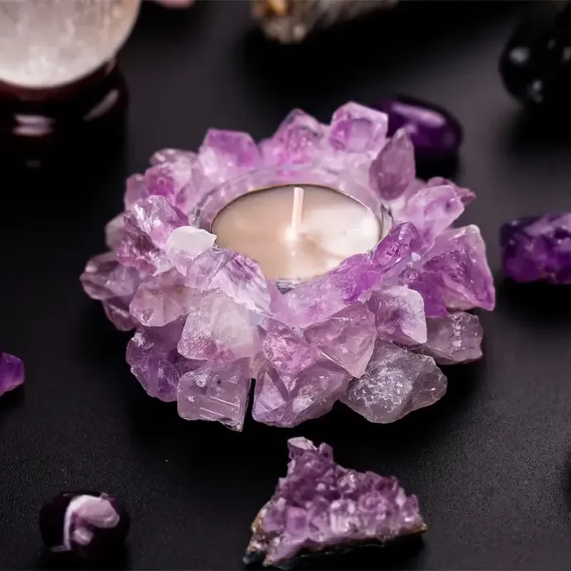 Natural Agate Crystal Candle Holder Rose Quartz Amethyst Stone Jar for Wedding Home Decor Healing Energy Centerpiece Gift