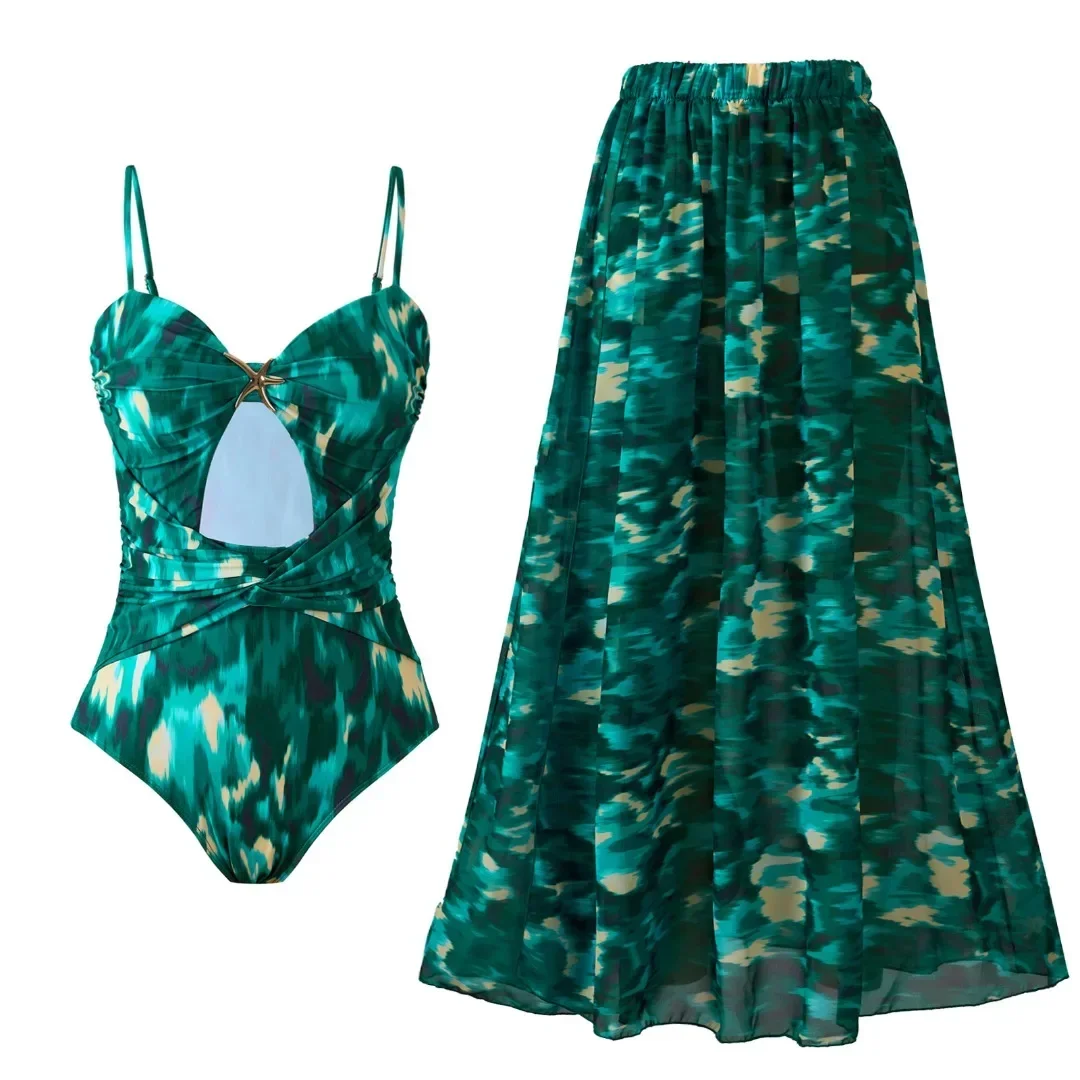 

New Fashion Vacation Sexy Swimsuit Wholesale Printed One-piece Swimsuit Set Suspender Swimsuit Wholesale