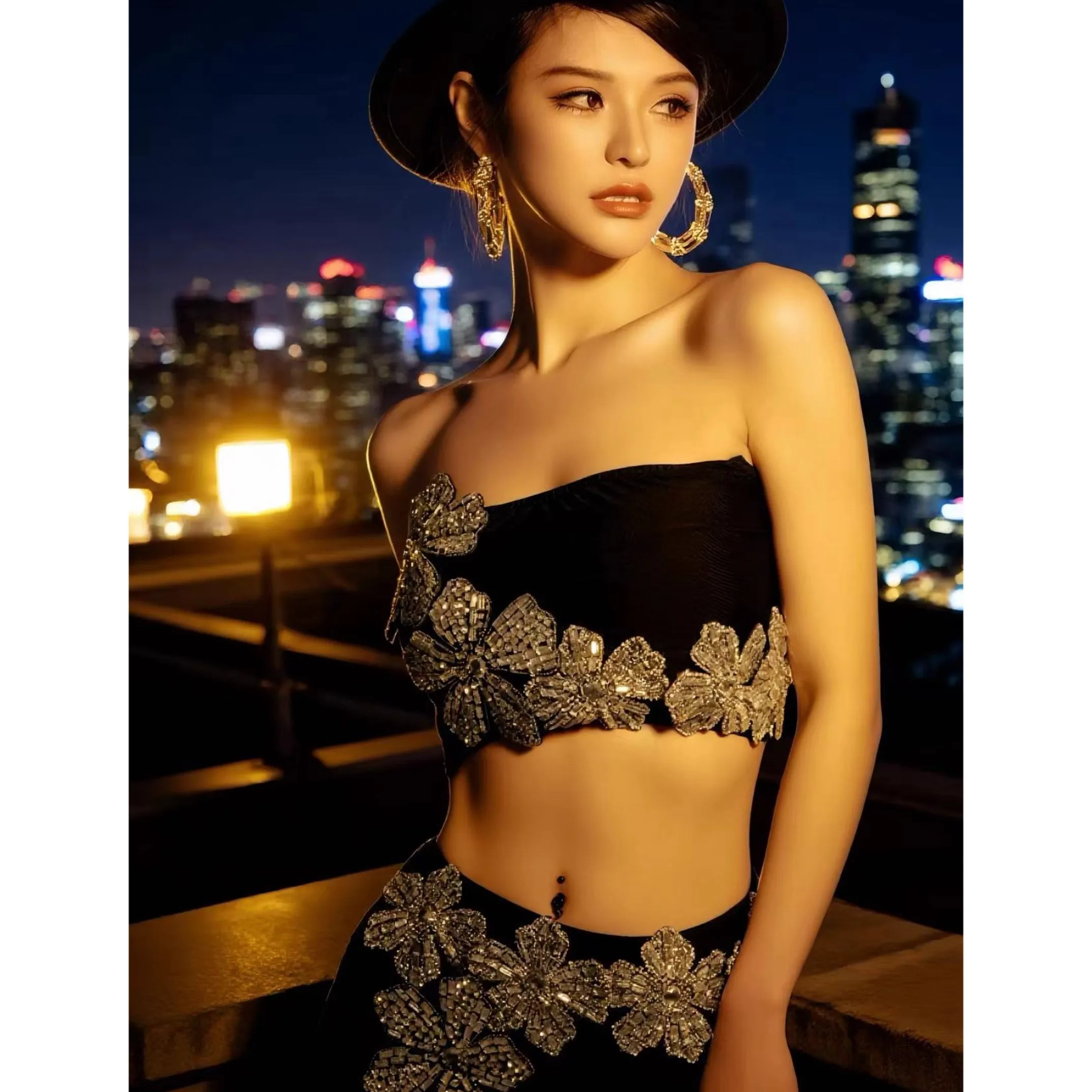 2025 novo vestido de festa sexy diamante preto split vestido boate bar dj trajes desempenho gogo dançarino cantor palco wear dn21886