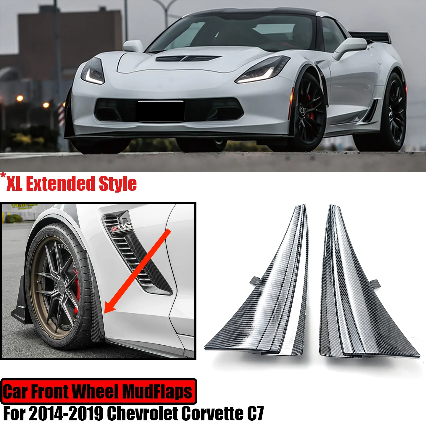 For 2014-2019 Chevrolet Corvette C7 Replacement XL Extended Front Wheel Rock Guards Splash Mud Flaps Fender  A Pair Left Right