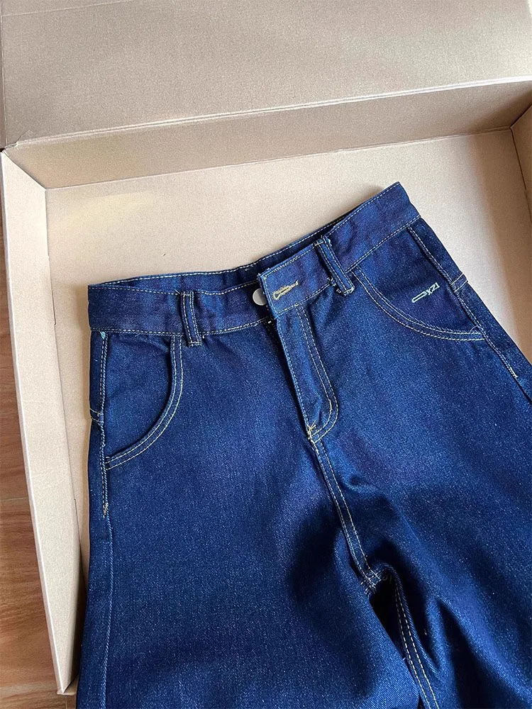 Calças Jeans de Cintura Alta com Pernas Largas para Mulheres, Calças de Denim com Patchwork de Borboleta, Corte Solto e Reto,...