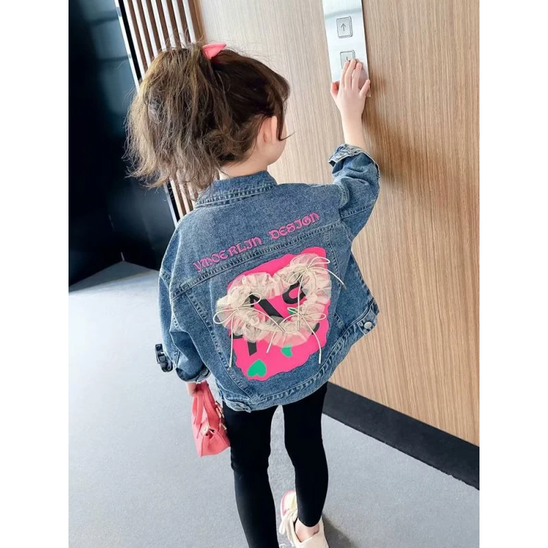 Kids Denim Jackets Baby Girl Fashion Lace Coats Jackets Jeans 2 3 4 5 6 Year Children Outerwear Jean 2023 Spring Autumn