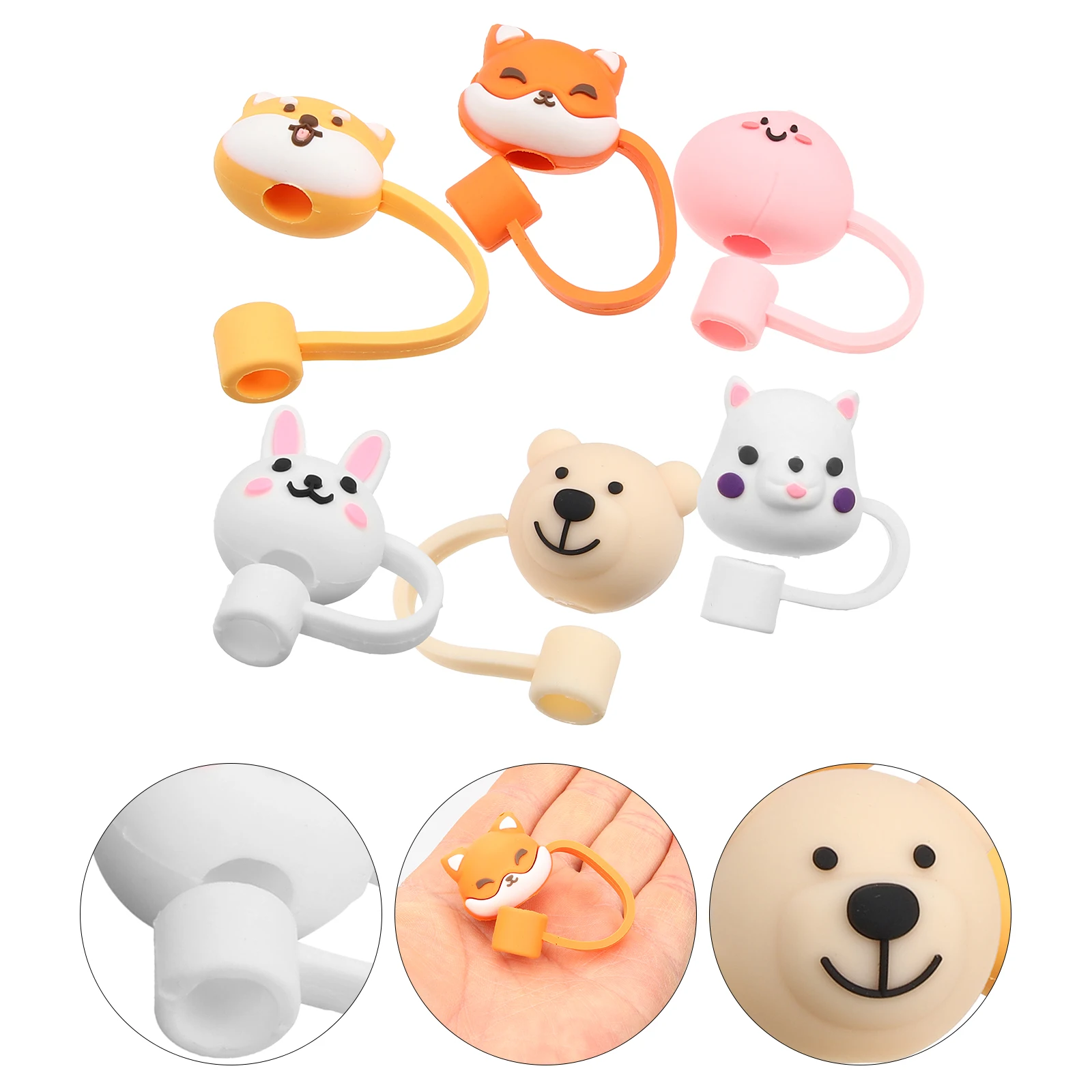 

6Pcs Cartoon Straw Covers Non Slip Reusable Straw Caps for Drinking Cups Bottles Glasses Party Accessories