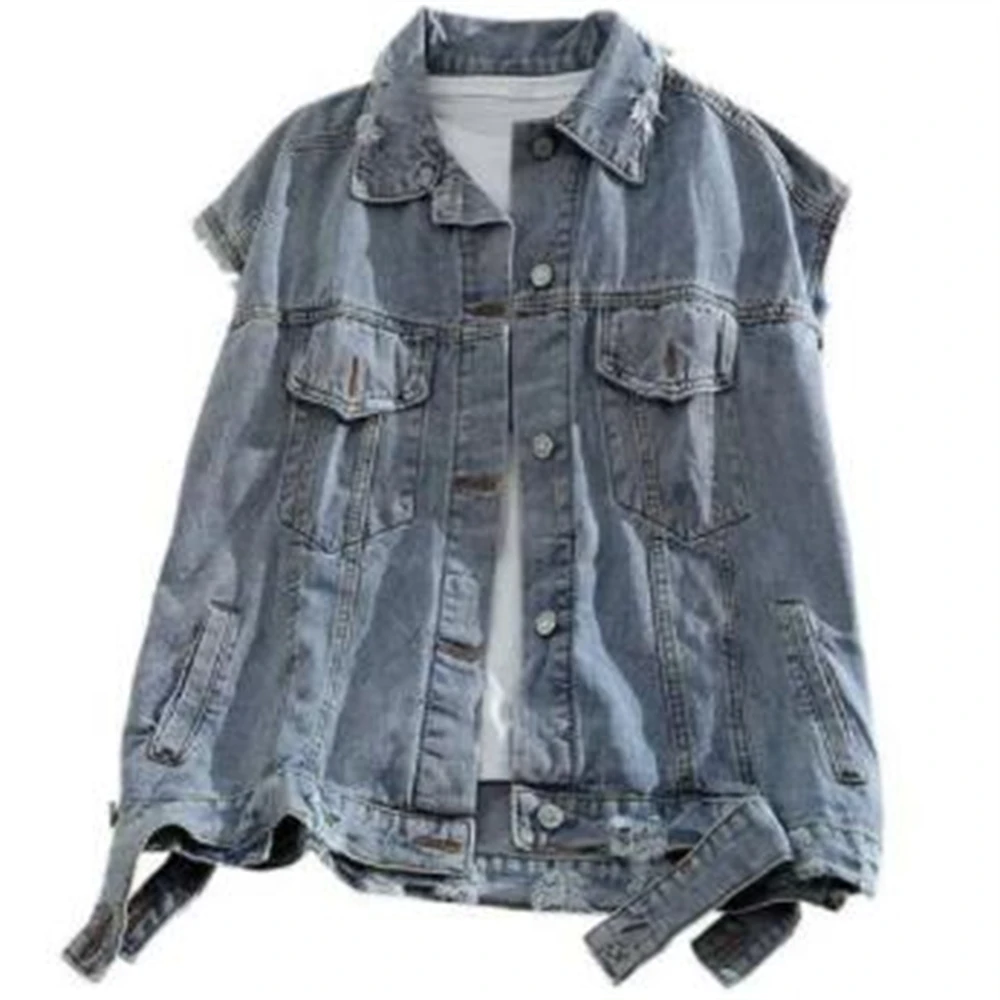 Women's Retro Denim Waistcoat Female Loose Vest Student Vest Korean Style Sleeveless Jacket Casual Waistcoat Spring Coats