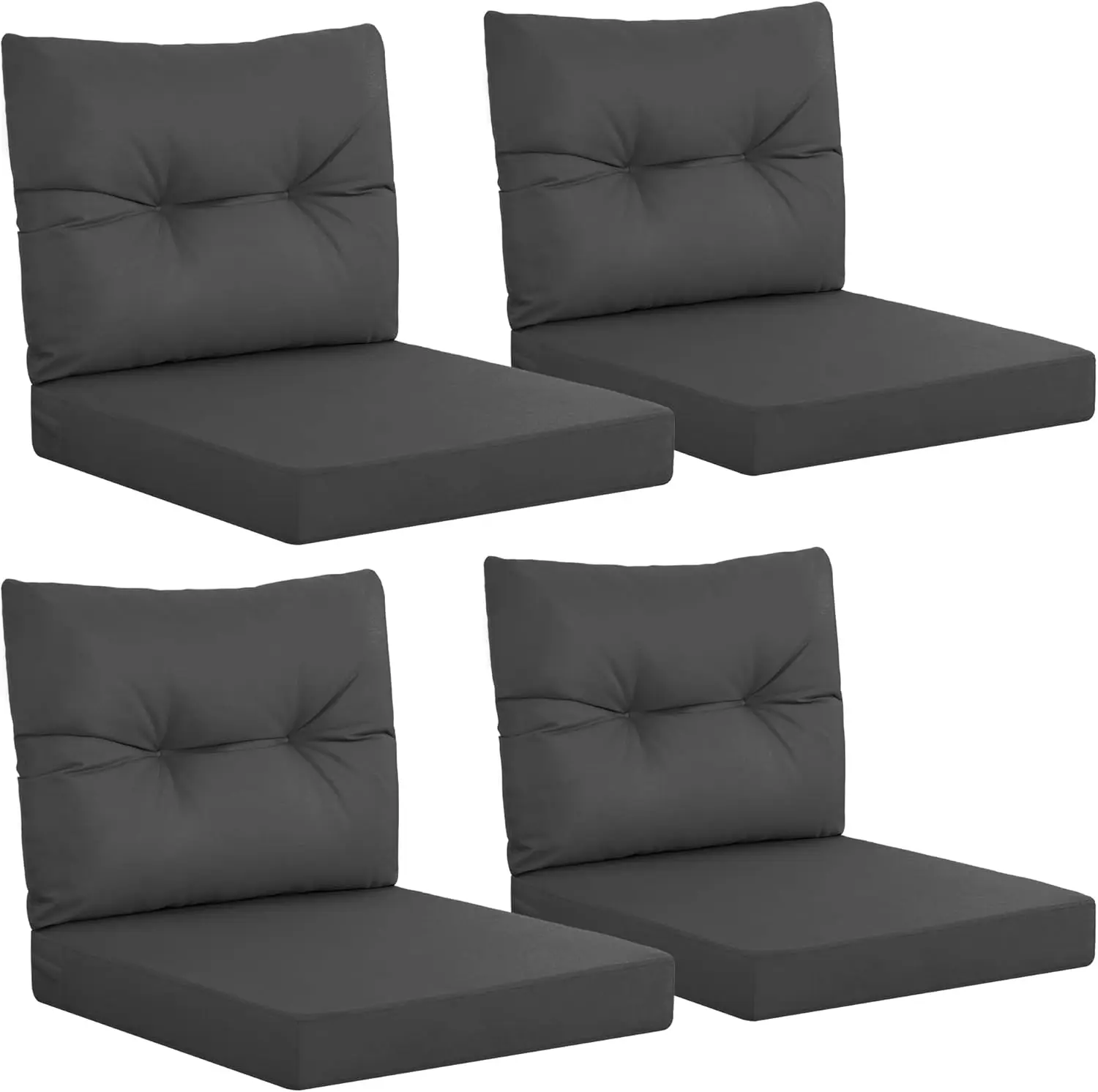 Outdoor Patio Furniture Dark Gray Cushion Set of 4, Waterproof, Fade-Resistant, 24 x 24 Inch, with Ties