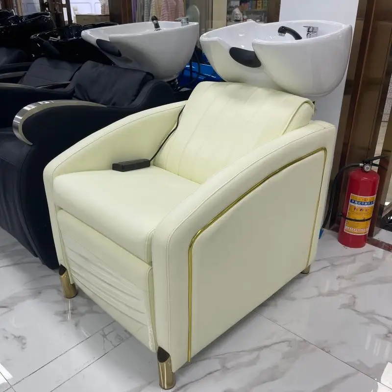 

1**Barber shop small shampoo bed sitting recliner special ceramic deep basin flushing bed for hair salon