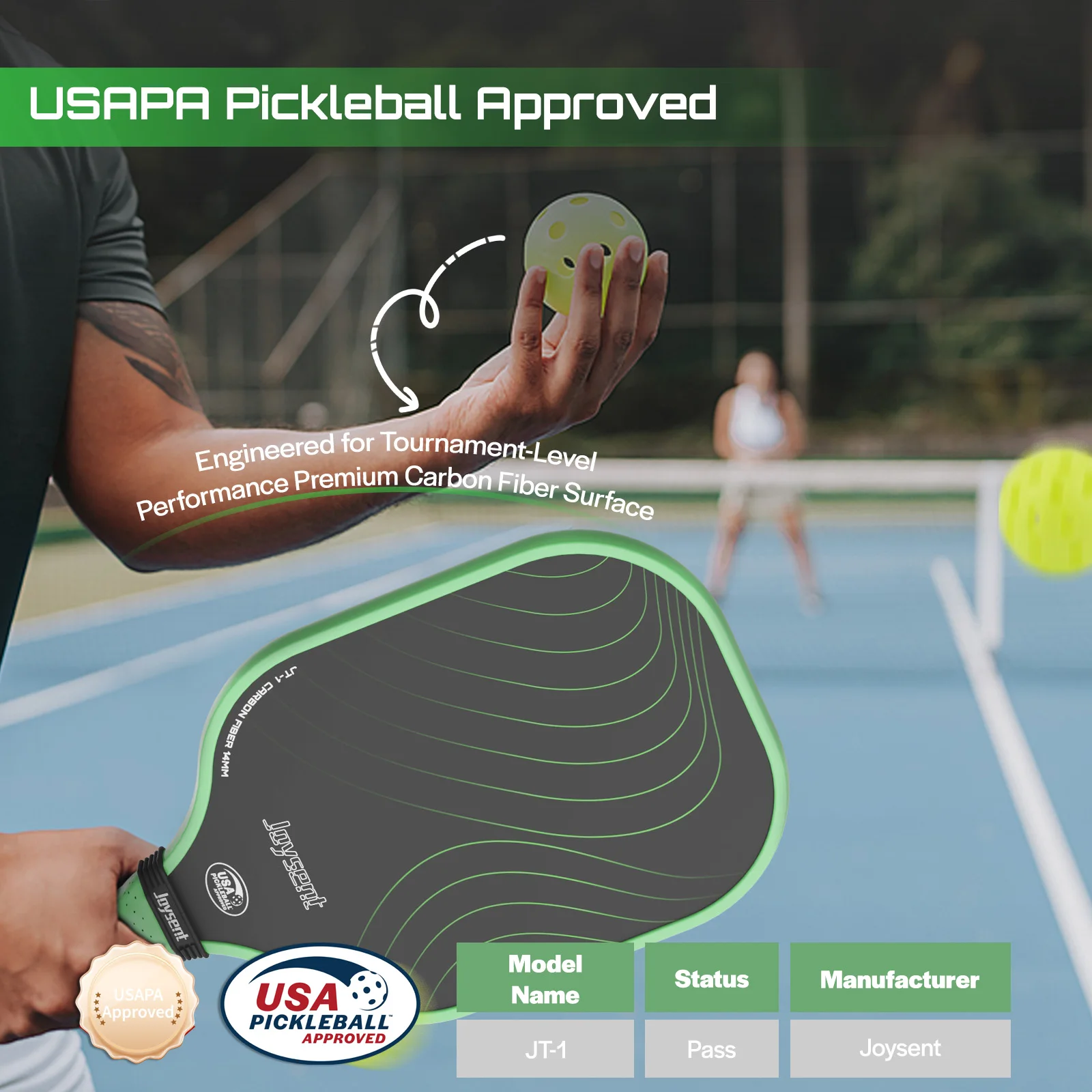 Joysent Pickleball Paddles USAPA Approved T300 Carbon Fiber Set of 2 Lightweight Pickle Ball Rackets with 4 Balls 1 Carry Bag - Image 5