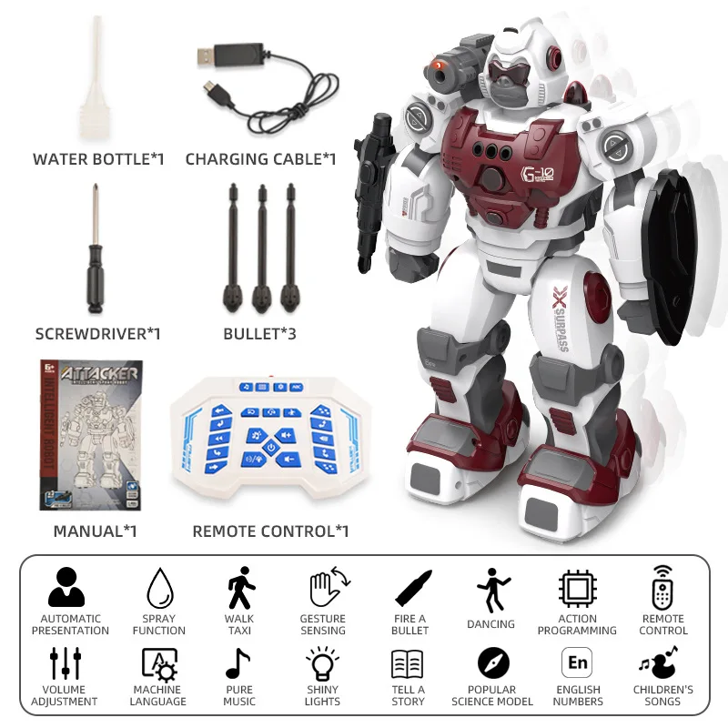 Robot de pulverización mecánico de 32cm, dispositivo con Control remoto de 2,4G, programación inteligente, detección de gestos, modelo eléctrico, juguetes para niños, caja de regalo, nuevo