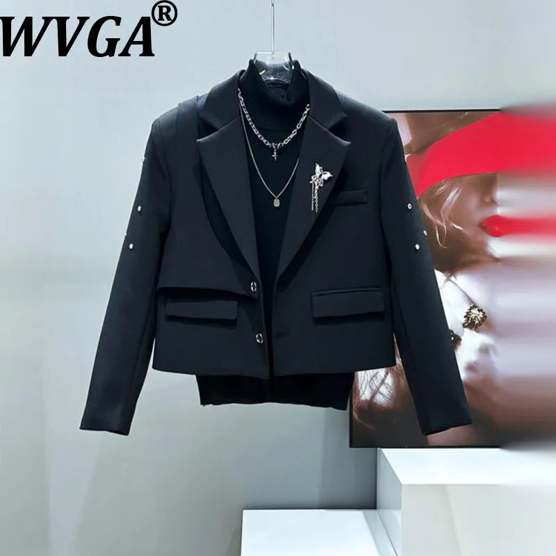 

WVGA Spring Autumn New Man Tide Patchwork Trendy Turn-Down Collar Short Suit Jackets Niche Chic Casual Long Sleeve Blazer W14015