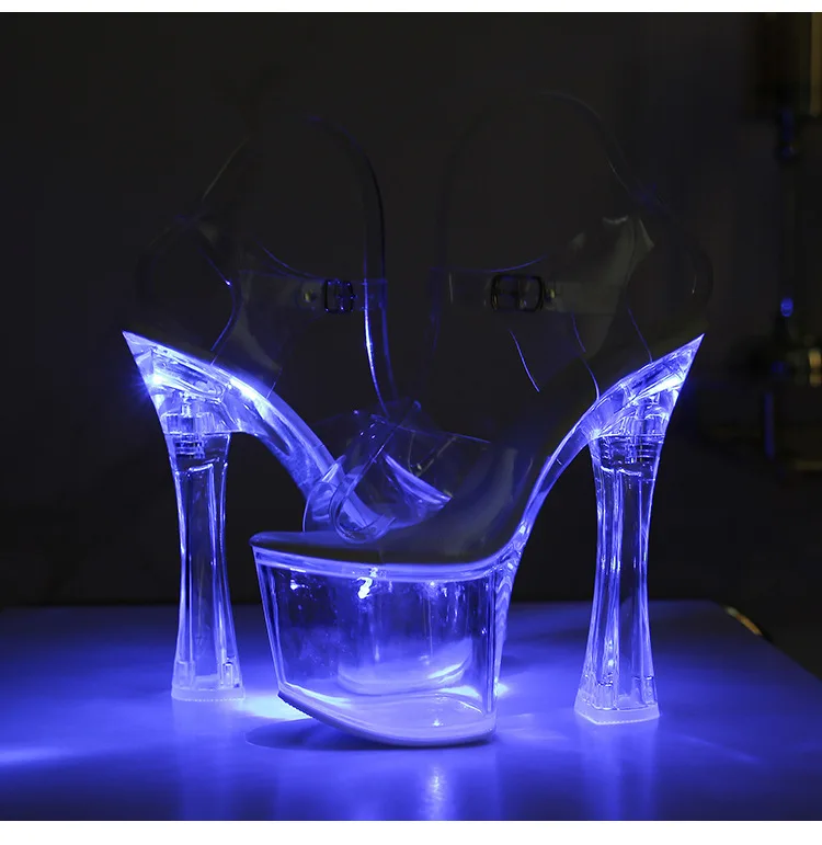 Tacones extremadamente altos de 17,5 CM, plataforma brillante, tacones claros, sandalias para discoteca para mujer, modelo de moda de PVC transparente, zapatos de pasarela