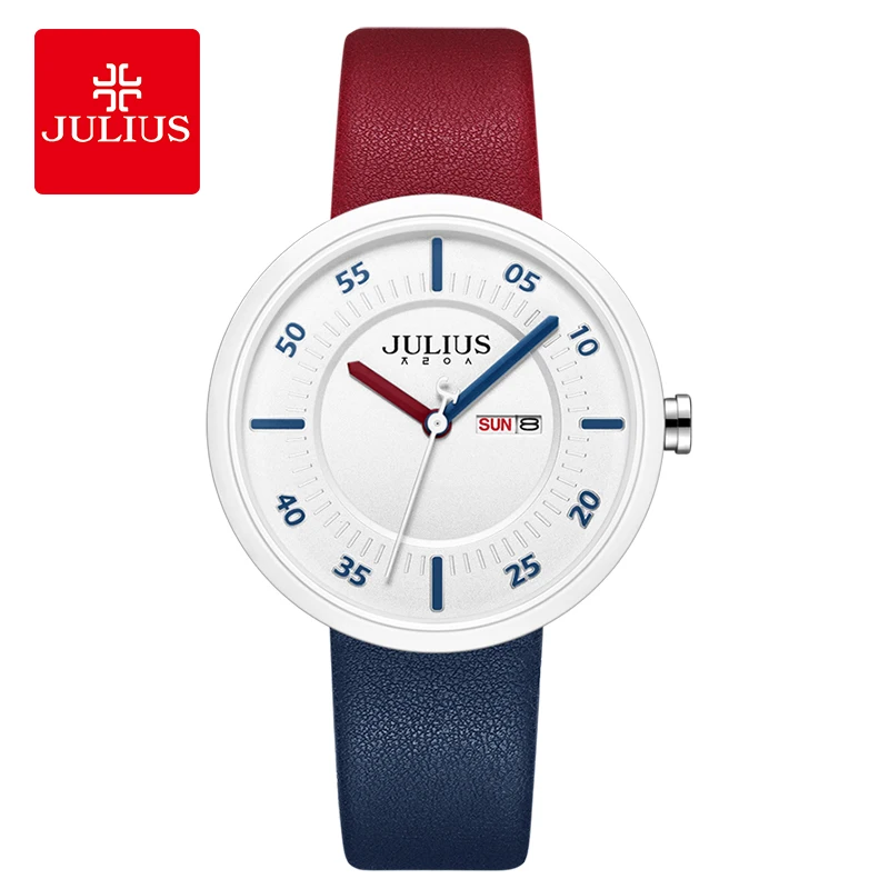 Julius Watch Women's Fashion Casual Macaron Color Contrast Round Quartz Waterproof Women's Watch Gifts For Woman 1492