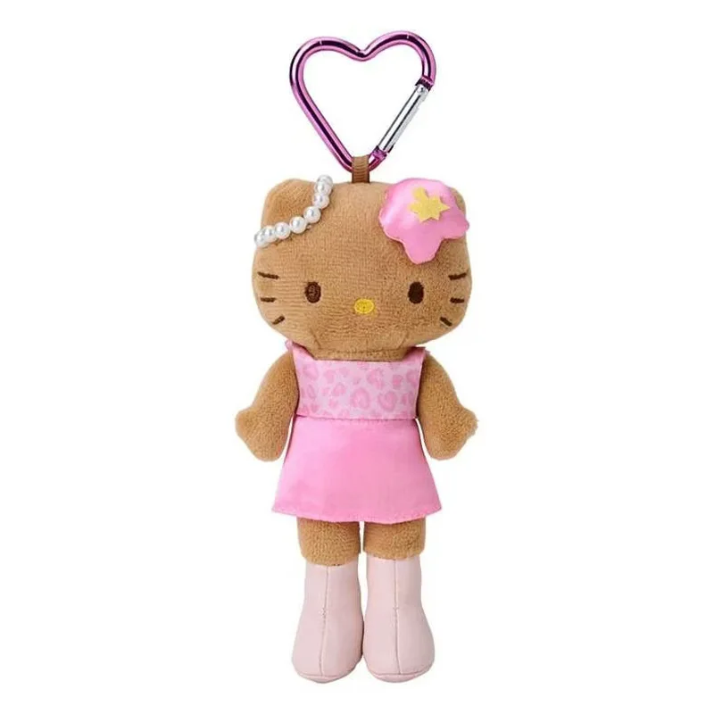 Kawaii Sanrio piel negra Hello Kitty patrón de leopardo piernas largas juguetes de peluche mochila colgante llavero muñeca niñas regalo de cumpleaños