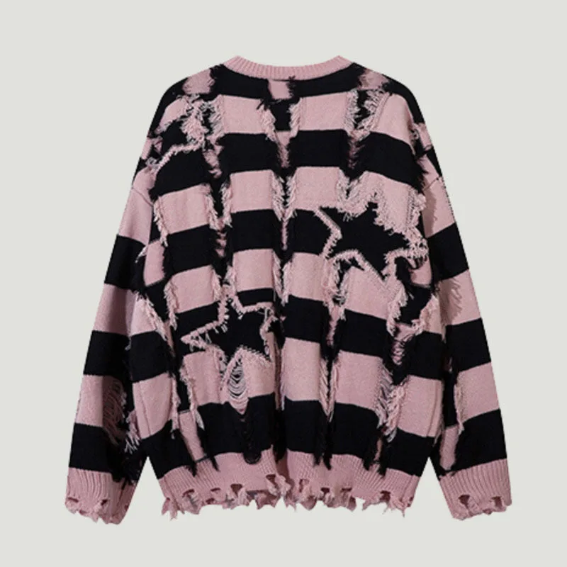 HKSH 2025 Autumn Winter New Women's Sweater O-neck Pullover Striped Contrast Color Retro Chic Unisex Couple Knitted Tops HK14225