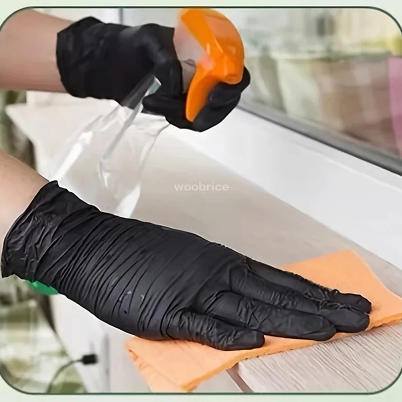 100PCS Disposable Black Nitrile Gloves Latex Free Waterproof Durable Suitable For Kitchen Food Processing Beauty Salon Family