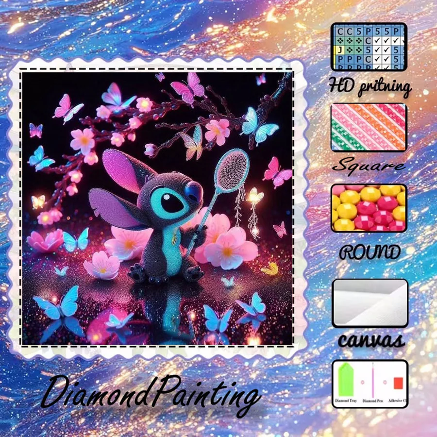 

1 piece - Potdemiel-5D-DIY - Flocking cloth - Special drill - Diamond painting set - Cartoon character, butterfly - Diamond art