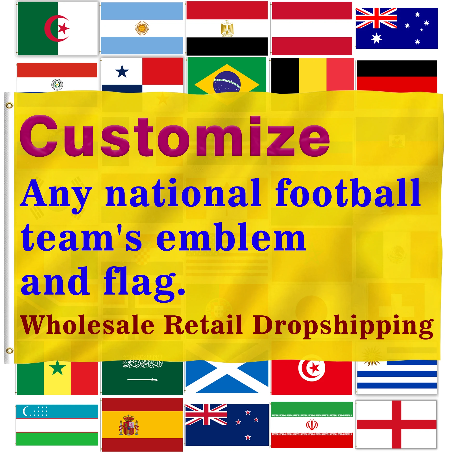 Customize national football soccer team flag badges, outdoor flags banners, suitable for 2026 World Cup family party decorations