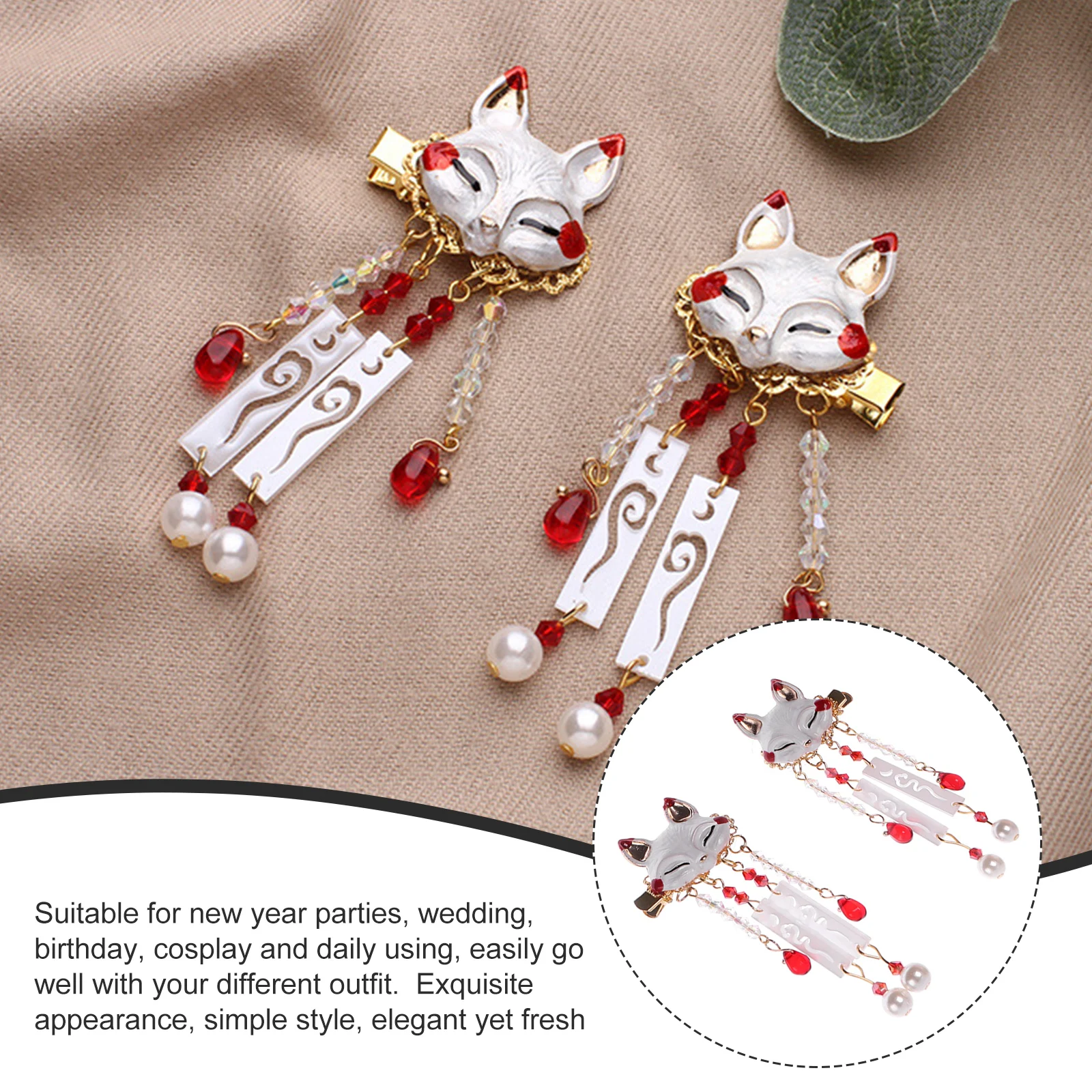 

Fox Hair Clip Tassel Hairpin Girls Accessories New Year Party Wedding Birthday Cosplay Stylish Design Elegant Outfit Perfect