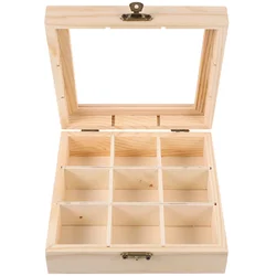 Basket Jewelry Holder Countertop Holder Jewelry Holder Coffee Organizer 9-Compartment Tea Box Wood Drawer With Window