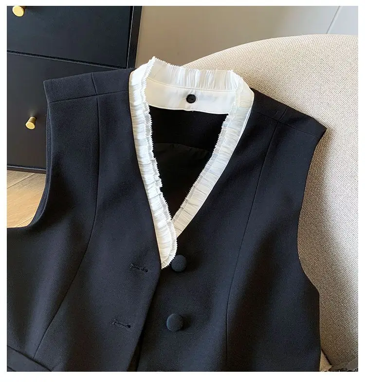 민소매 수트 베스트 여성 V넥 슬림 탑 여성 패션 말 클립 오프숄더 탑 오피스룩 캐주얼웨어