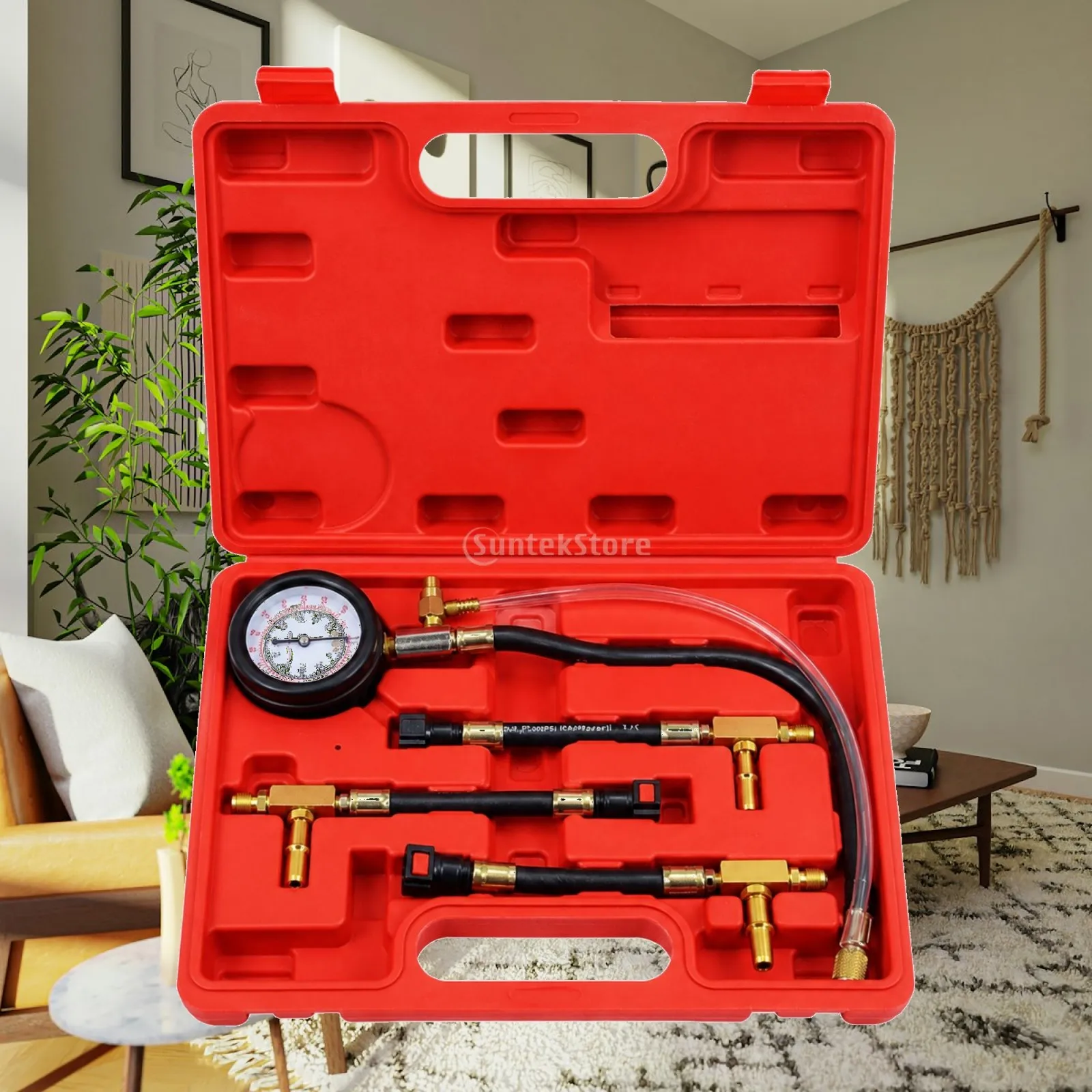 Fuel Pressure Tester with Molded Case Workshop-Ready Analog Fuel Pressure Gauge Kit with Hoses and Adapters Rugged Long-Lasting