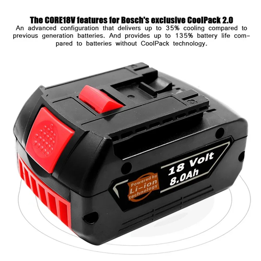 100% Original 18V 8.0Ah Lithium Ion Rechargeable Battery for Bosch 8000mAh Spare Power Tools Portable Replacement Indicator