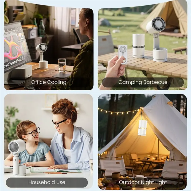 BABZ 12000mAh Portable All-in-One Fan with Light, Handheld Foldable Fan 100 Speeds LCD Display Remote Control for Home Office