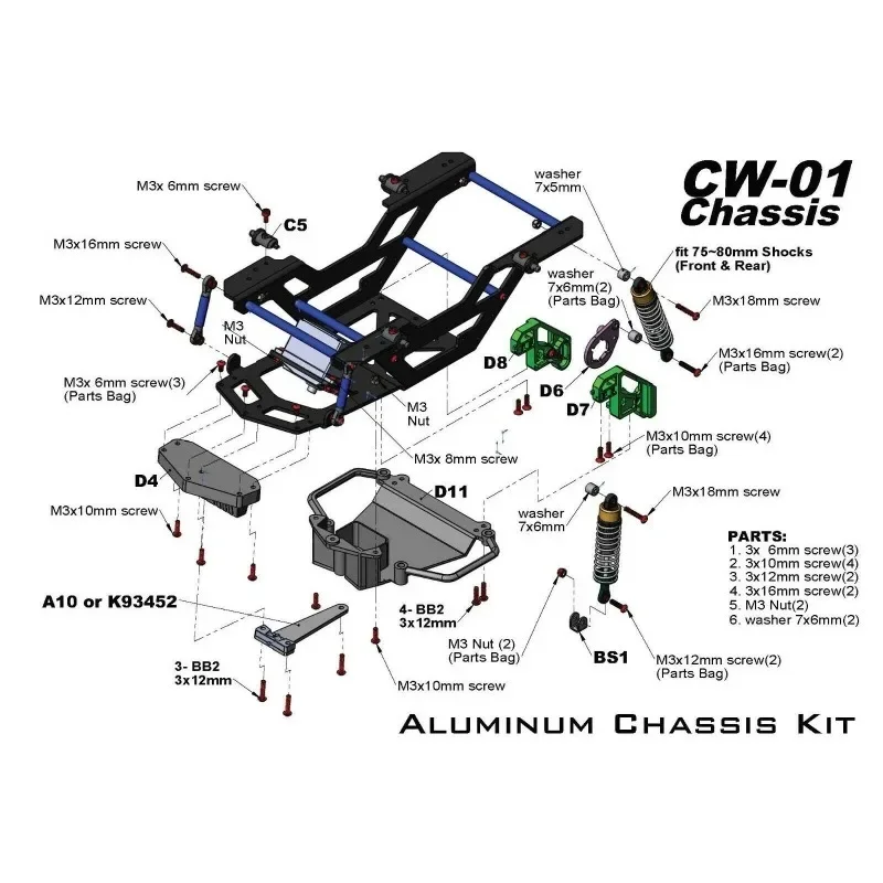 

Aluminum Chassis Frame Kit for Tamiya CW-01 Midnight Pumpkin Upgrades