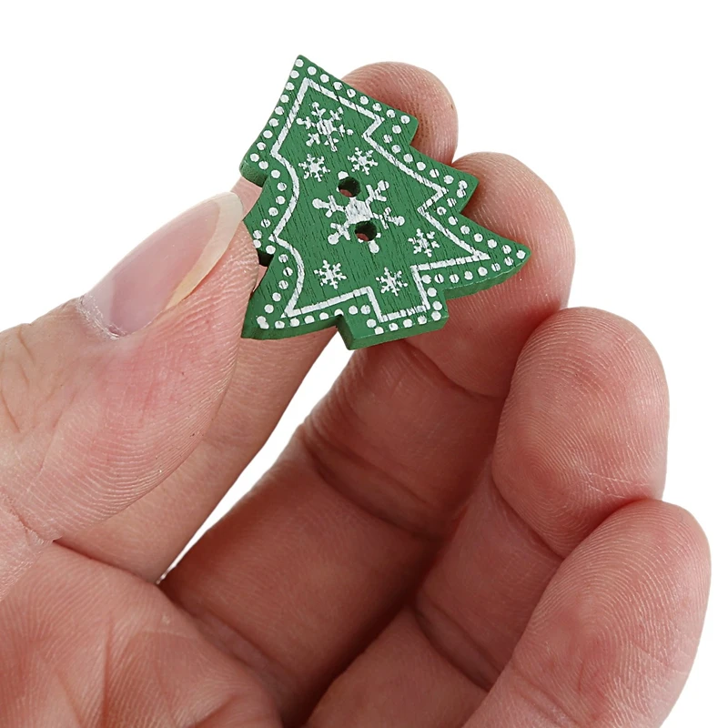 2025 Trend 50Pcs Christmas Tree Shape Decor Embellishment Wooden Buttons With Two Holes For Sewing Scrapbook Crafting