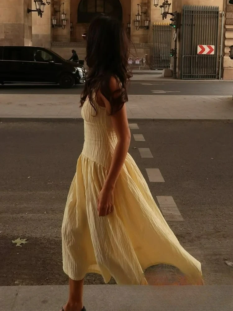 KONDALA Sexy Casual Chic Women Dress Solid Ruffles Cami Long Dress New Fashion 2025 Spring Summer Boho Party Female Dress