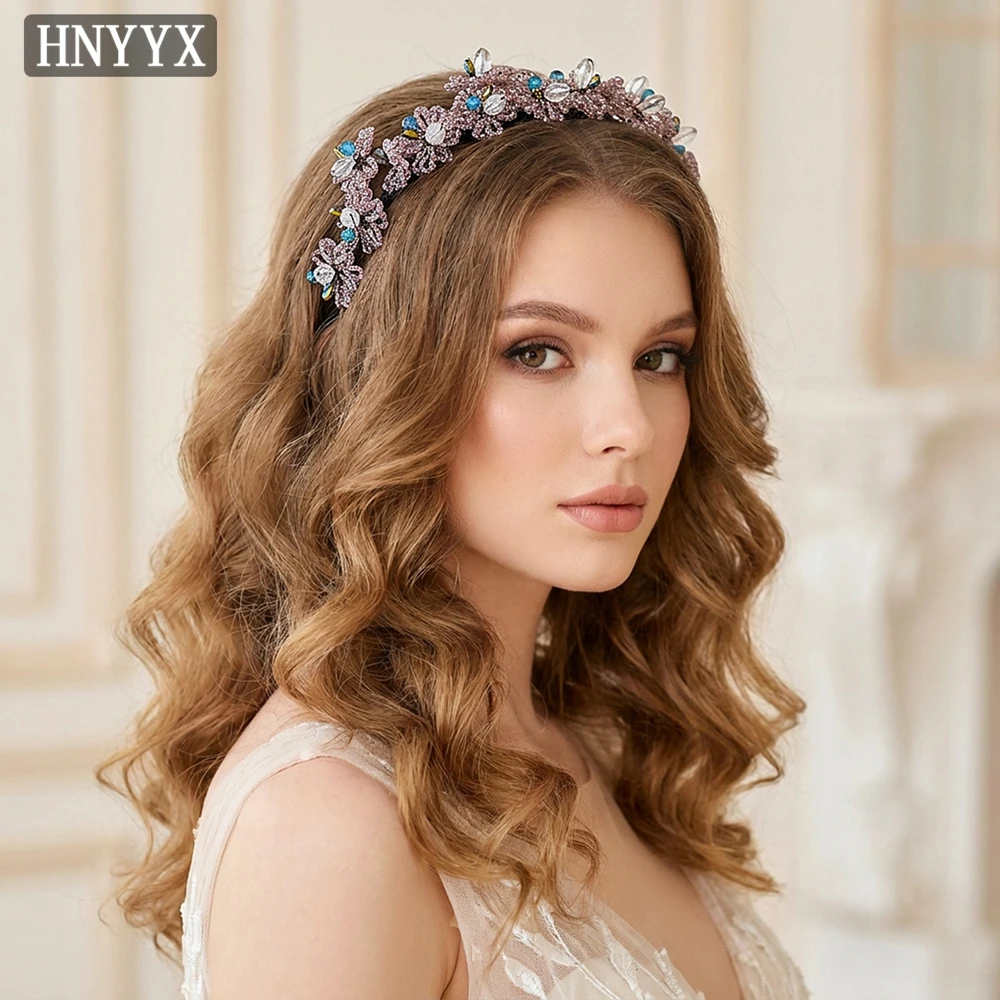 

TOPQUEEN Elegant Bridal Weddings Purple Color Hair Accessories Handmade Beaded Flowers Head Hoop Women Party Headpiece YXA57