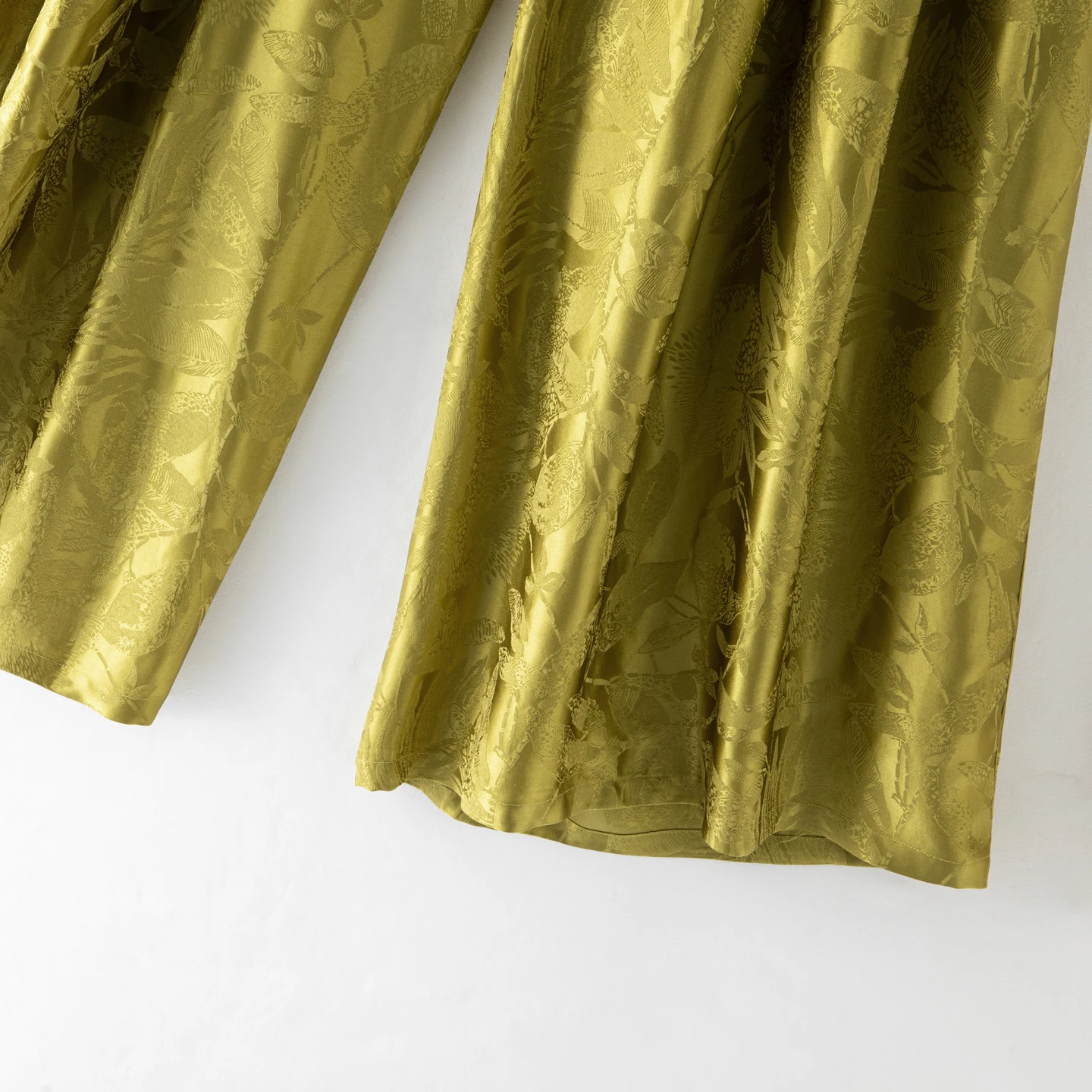 100% Natural Mulberry Silk Jacquard Satin Autumn Fragrance Green Elastic Flower Bud Waist Loose Women's Summer Wide Leg Pants