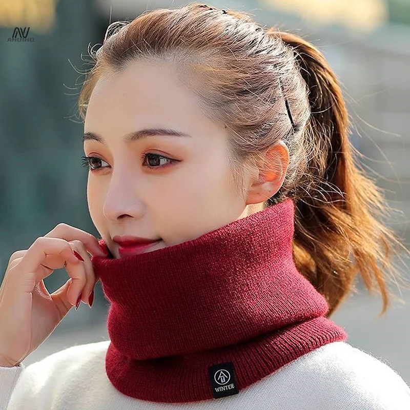 Knitted Scarf Winter Warm Snood Scarves Solid Thicken Wool Fur Neck Warmer Unisex Men Neck Scarfs Ring Female Pullover Scarf