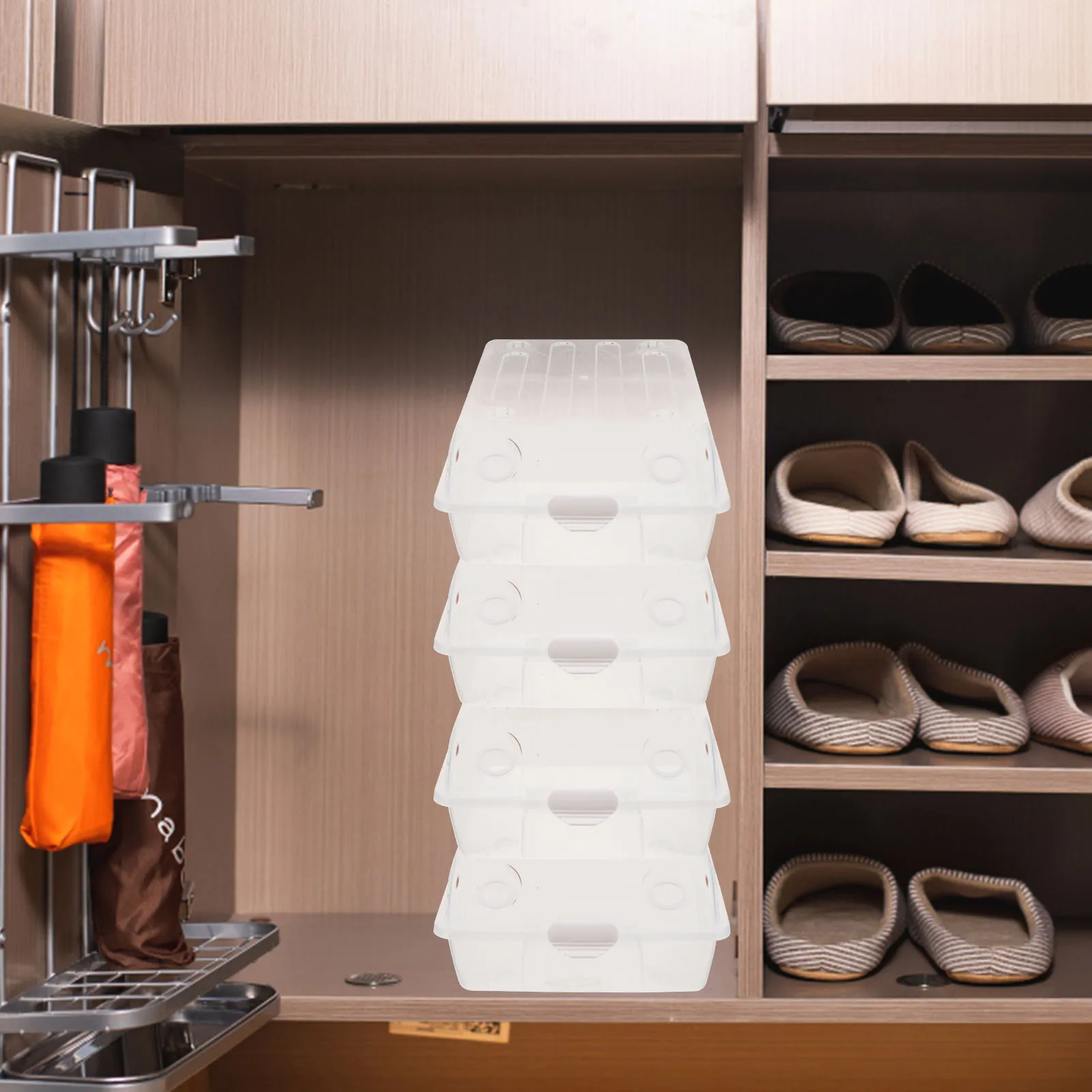 

2Pcs Shoes Storage Box Large Transparent Thickened Plastic Organizer Stackable Space Saving Shoe Holder for Men and Women