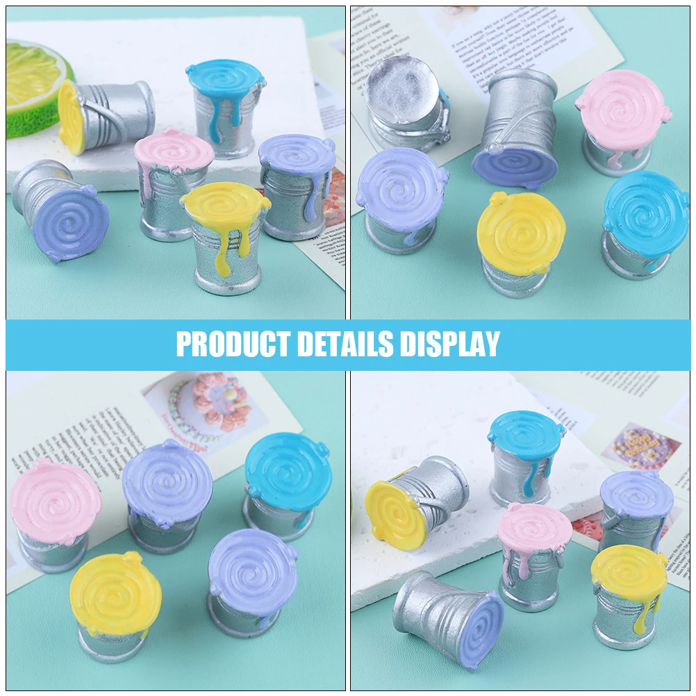 8 Pcs Paint Bucket Toys Miniature Buckets Crafts House Accessories Resin Dollhouse Diy Kit