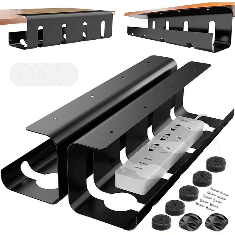 Under Desk Cable Management Cable Winder Tray Under Desk Power Strip Storage Rack Sockets Cord Holder No Drilling Sturdy Basket