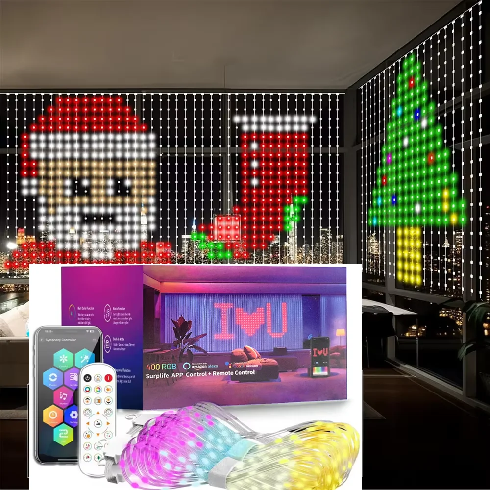 400-800 LED RGB Smart Curtain Lights with Music,App Controls and Remote,LED Party Lights for Wedding/Valentine's Day/Birthday