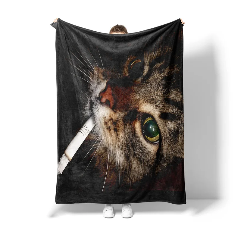 Gaslight Gatekeep Girlboss Funny Smoking Cat Meme Throw Blanket for Women Men Girls Boys Kids Pets Dogs Cats Couch Sofa