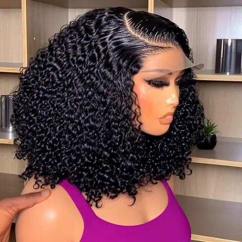 Brazilian Deep Water Wave Curly Bob 100% Human Hair Wigs Natural Black Deep Wave HD Lace Front 13x4 13x6 Transparent Lace Wigs