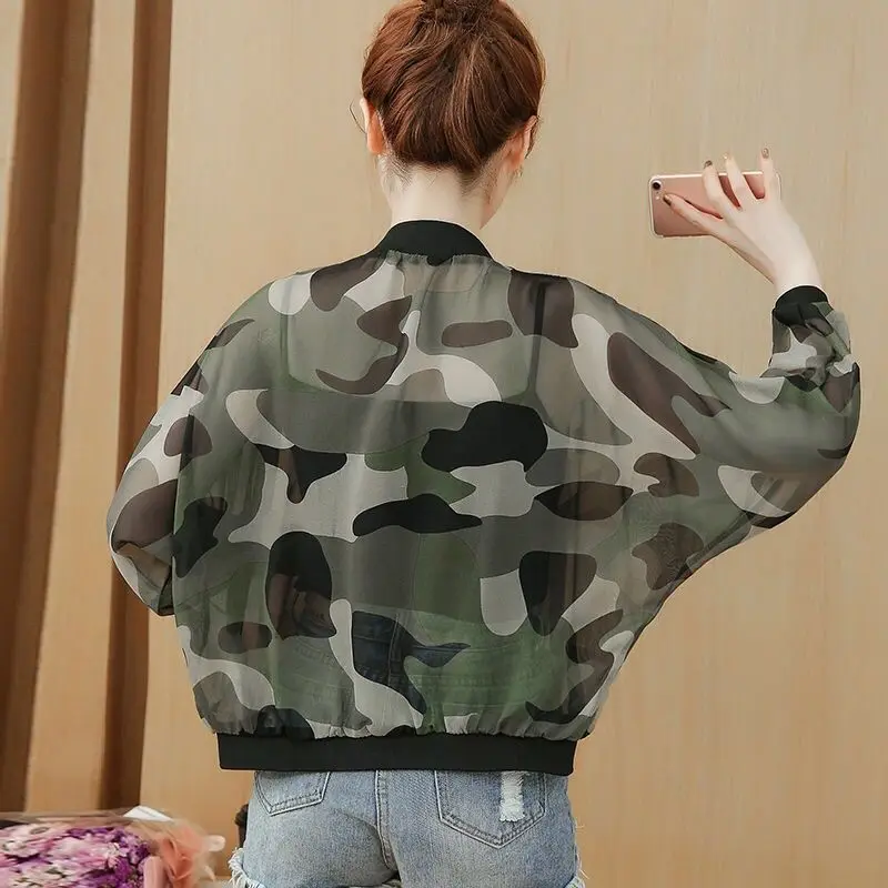 Golf Women Camouflage Tops Jackets Sunwear Cardigan Batwing Sleeves  Coat Casual Outerwear Clothing Loose Fit Slim Fit Thin