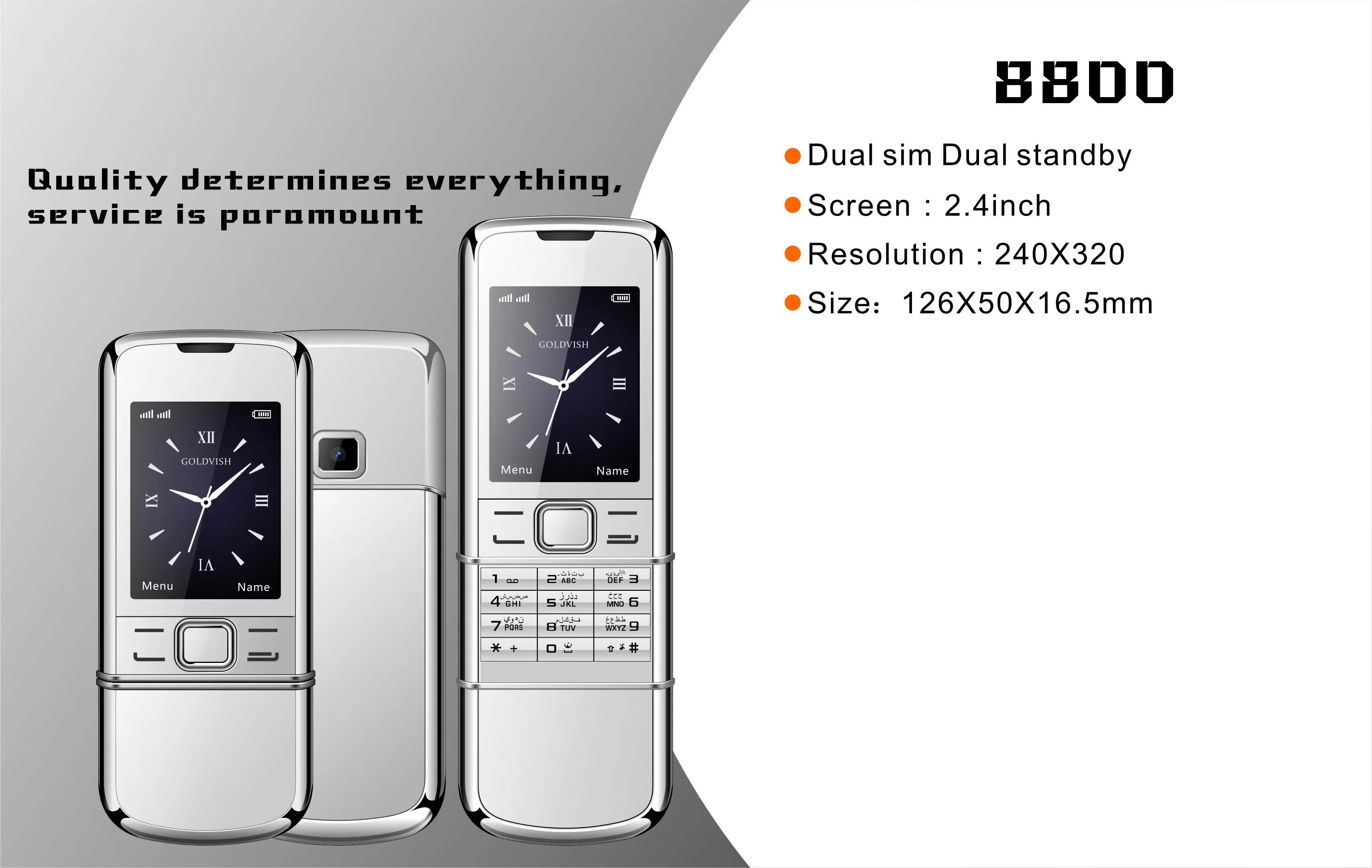 8800 2G Slider CellPhone 2.4inches 240x320 Dual SIM Dual Standby Bluetooth GSM Mobile Phone Multi-language