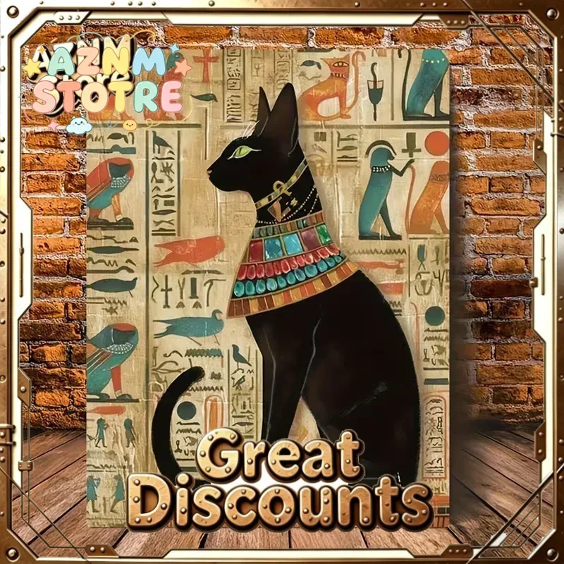 [2D Flat] 1pc of Canvas Art Featuring a Black Cat Print, Egyptian Hieroglyphs Wall Art, a Fun And Creative Unframed Canvas De