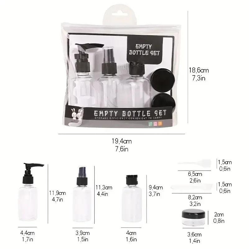 トラベルスプレーボトルセット,ローションクリームボトル,ポンプディスペンサー,黒,トイレタリー,7個