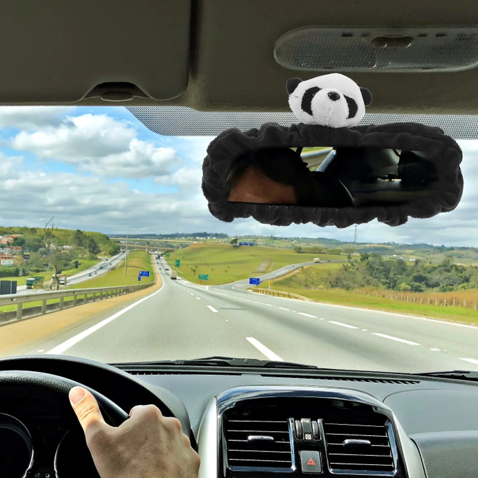 

Cute Panda Car Rearview Mirror Cover Creative Cartoon Interior Decoration Protective Trim for Vehicles Panda Car Decoration