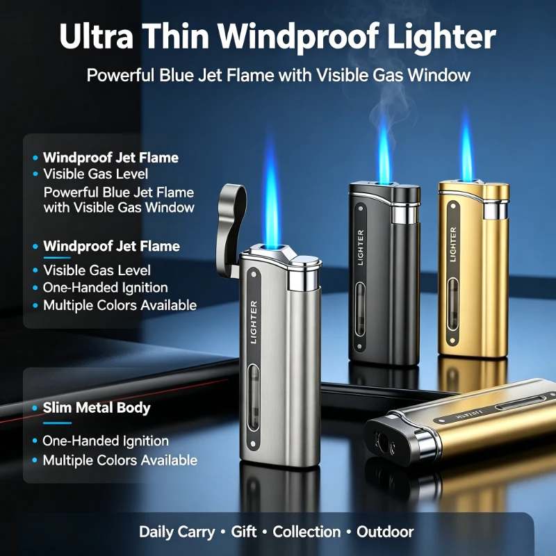 New Windproof Turbo Gun Cigar Lighter Visible Gas Tank Metal Butane Refillable Premium Portable Smoking Accessory Tool