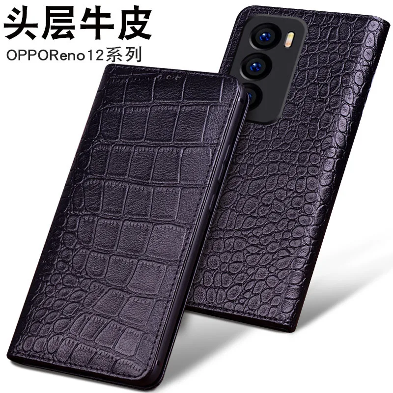 

Wobiloo Luxury Genuine Leather Wallet Cover Business Phone Case For Oppo Reno12 Reno 12 Pro Cover Credit Card Money Slot Holste