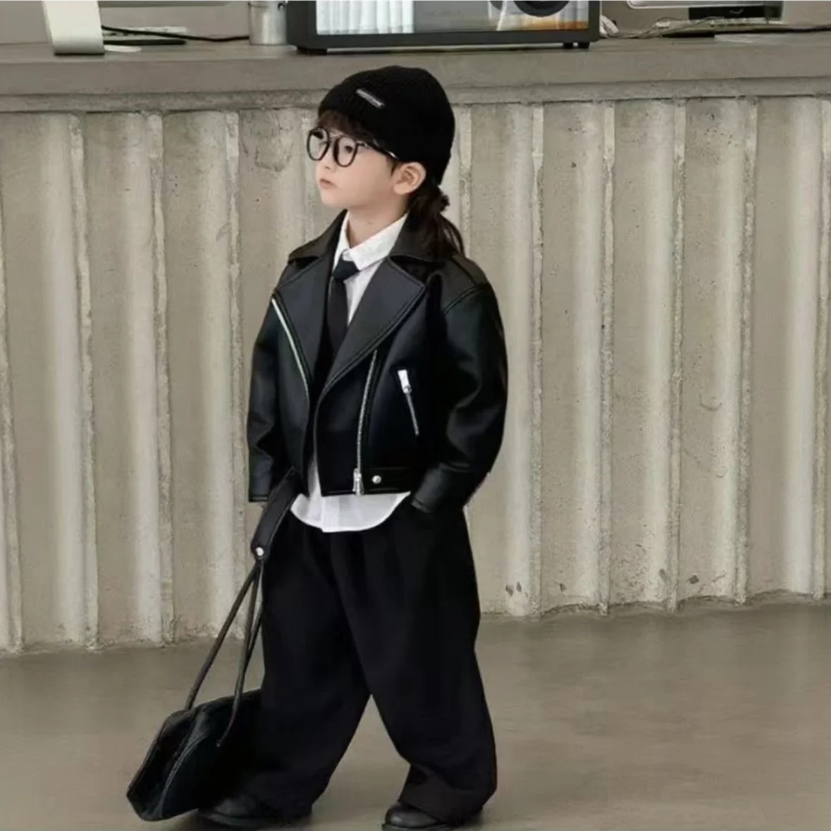 

2026 Spring and Autumn New Girl's Leather Jacket Children's Baby Leather Jacket Middle and Small Children's Casual Fashion Coat