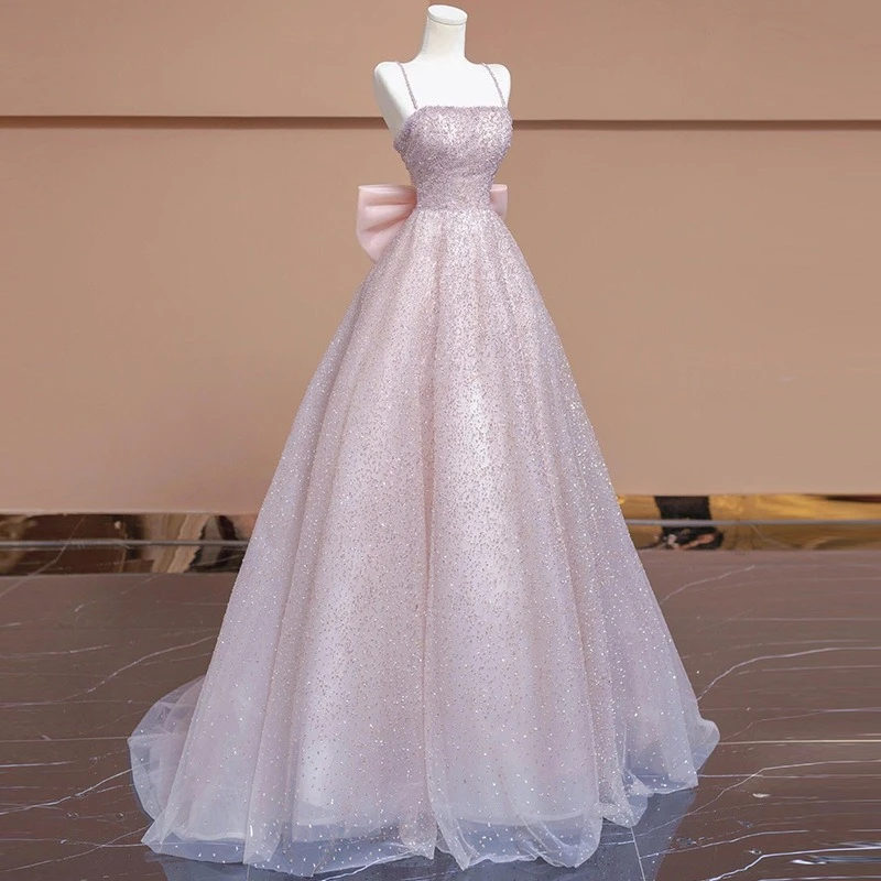 فستان سهرة للخطوبة بحزام للنساء 2025 نمط جديد متخصص الراقية البيانو الفن الصوتي امتحان الراقية الشعور المضيف #2