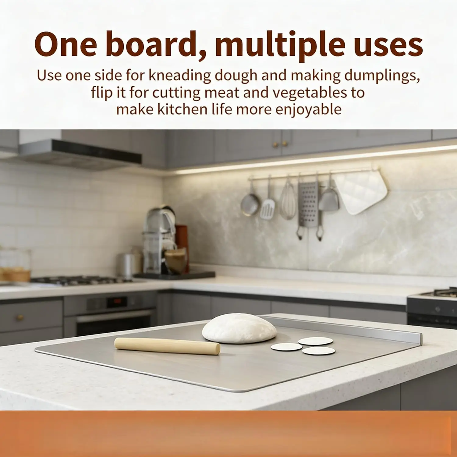 Stainless Steel Cutting Board with Lip, Extra Large Metal Chopping Board for Kitchen Food Prep, Heavy Duty Non Slip Meat Vegetable Fruit Bread Baking Surface, Easy Clean Dishwasher Safe