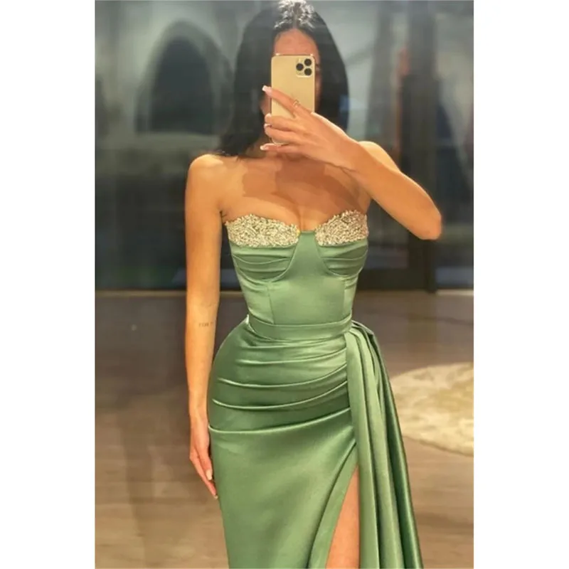 Vestido de graduación verde con cuentas de sirena, vestido de fiesta de boda, largo hasta el suelo, hecho a medida, 2024