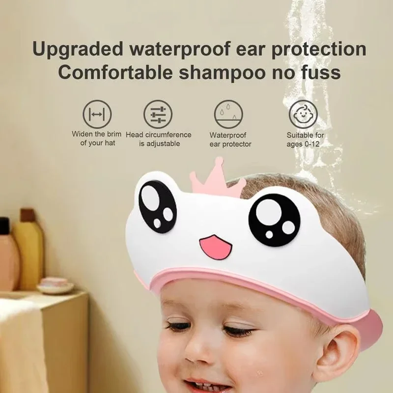 Gorro de champú para bebé, protector para el cabello infantil de dibujos animados, protección impermeable para los oídos, gorro de baño para niños, gorros de ducha ajustables para niños